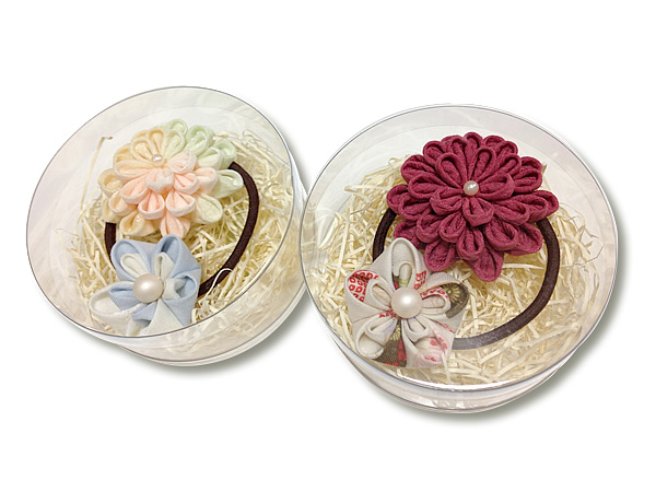 ひとつ菊（帯留め）と花雀（ヘアゴム）