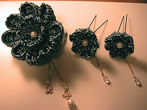かんざしセット「八つ重ね菊（絞り黒）」
