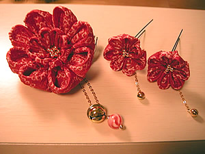 かんざしセット「八つ重ね菊（絞り朱）」