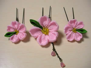 Uピン型かんざし「里桜」
